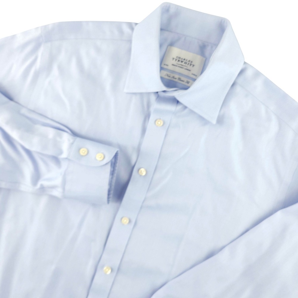 Charles Tyrwhitt Dress Shirt Mens 16 33 Blue Herringbone Classic Fit Non Iron